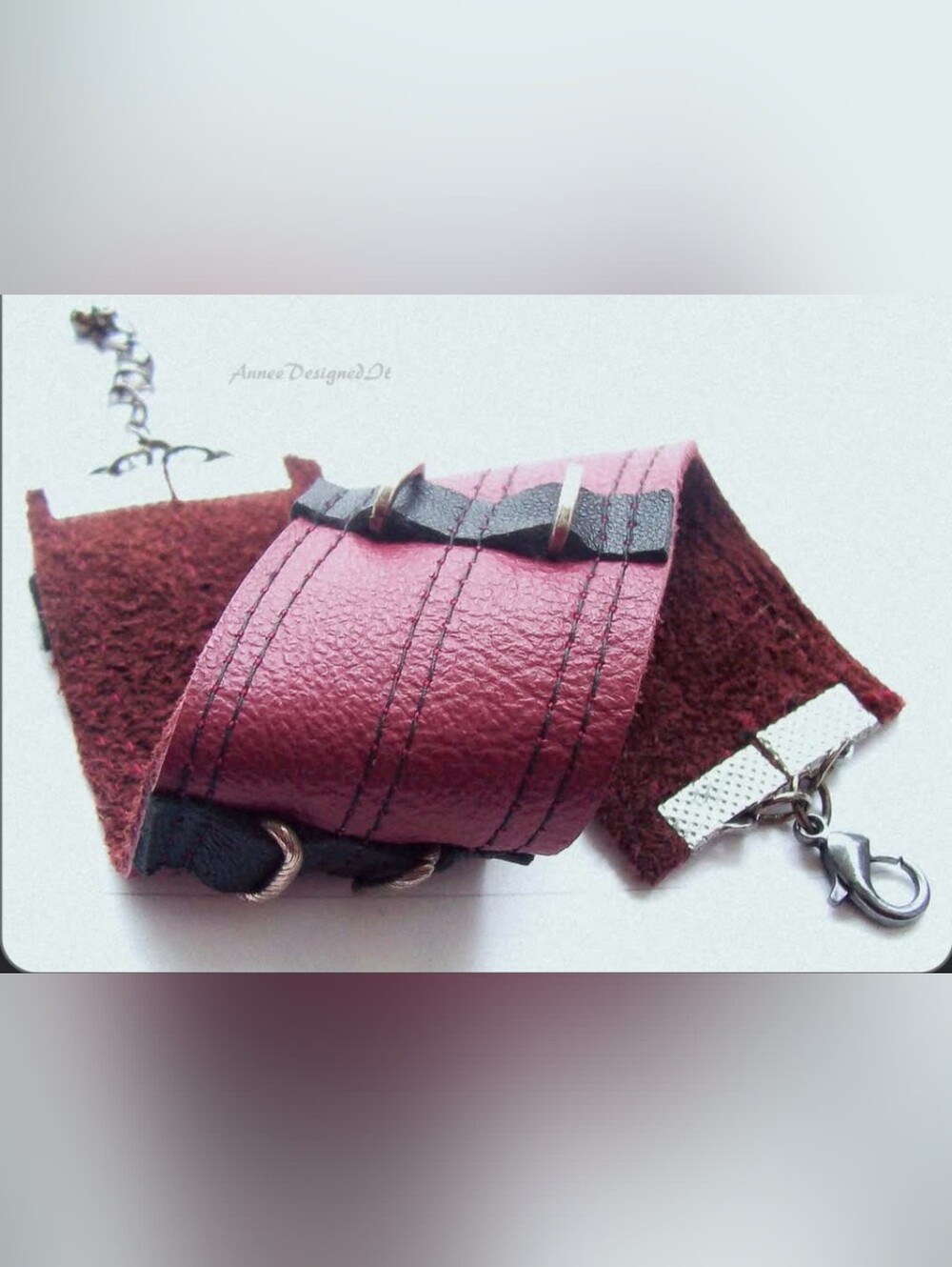 Women's Leather Wrist Cuff Design with Black Leather and Metal Accents